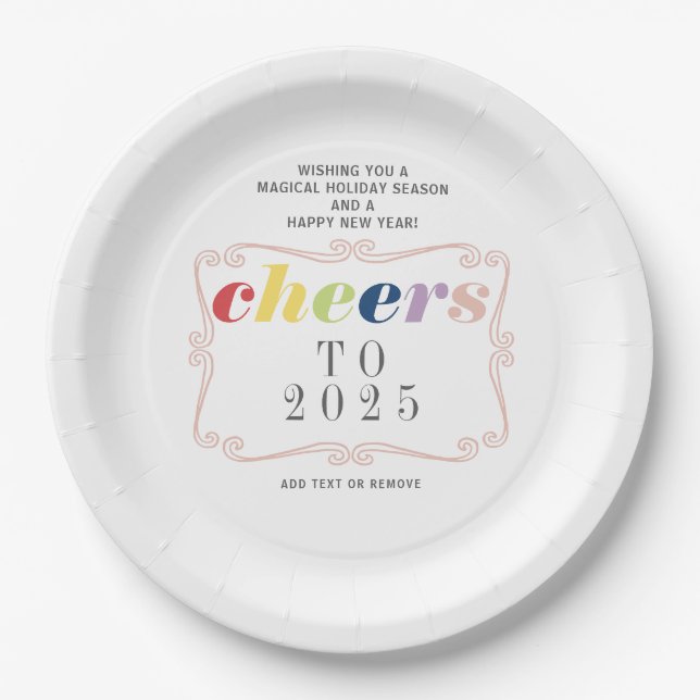 Assiettes En Carton 2025 Cheers Modern Retro Holiday Happy New Year (Devant)