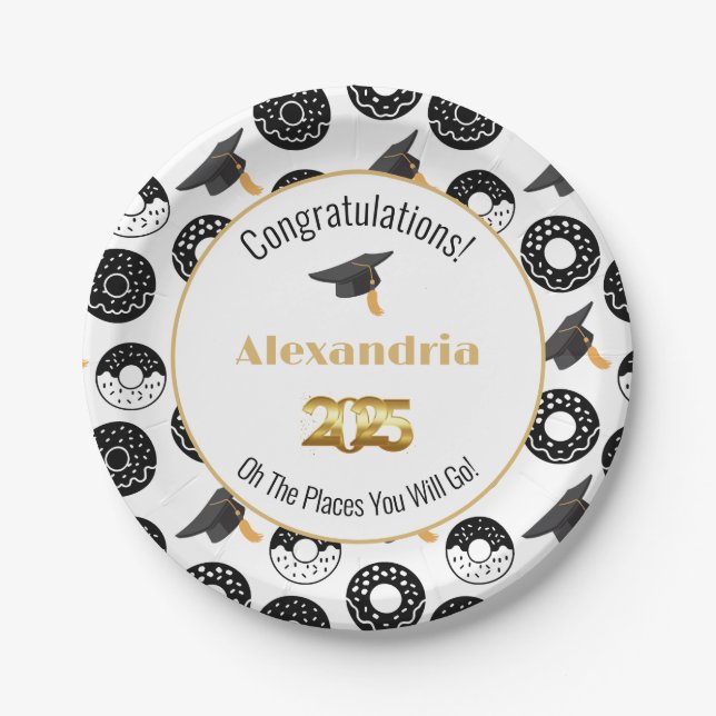 Assiettes En Carton 2025 Donuts and Degrees Modern Black and White (Devant)