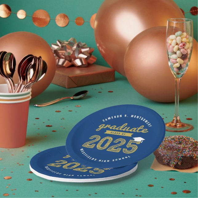 Assiettes En Carton 2025 Gold Bold Sketch Typographie Graduation Party (Multi)