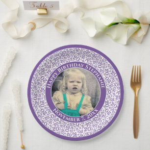Assiettes En Carton 20 Votre motif de numéro aléatoire Photo Violet/Bl