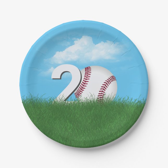 Assiettes En Carton 20e Anniversaire Baseball En Herbe Verte (Devant)