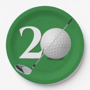 Assiettes En Carton 20e anniversaire Golf Ball and Club On Green