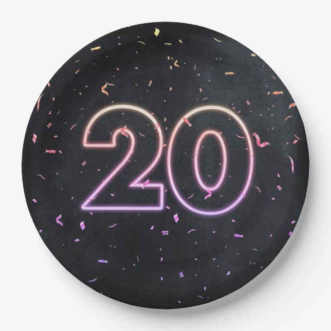 Assiettes En Carton 20e anniversaire Neon Connexion Plaque en papier n (Devant)