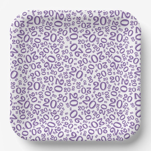 Assiettes En Carton 20e anniversaire Random Number Motif violet/blanc (Recto)