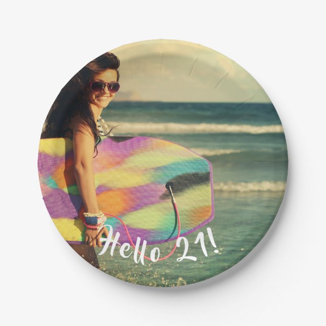 Assiettes En Carton 21e anniversaire photo bonjour 21 (Devant)
