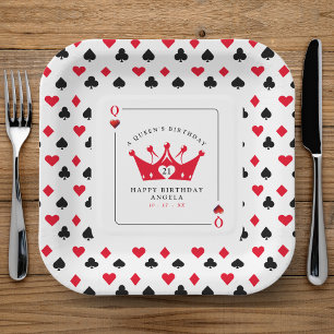 Assiettes En Carton 21e anniversaire Queen of Hearts Casino Motif