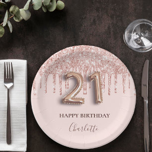 Assiettes En Carton 21e anniversaire rose or parties scintillant rose