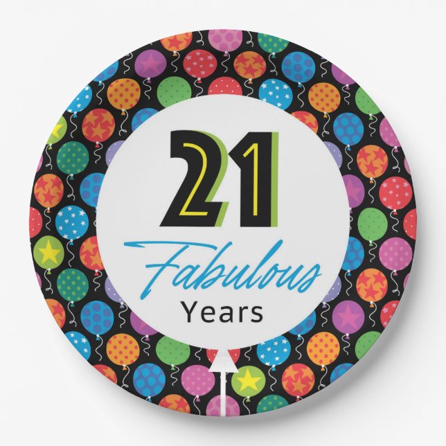 Assiettes En Carton 21e ballons d'anniversaire (Devant)