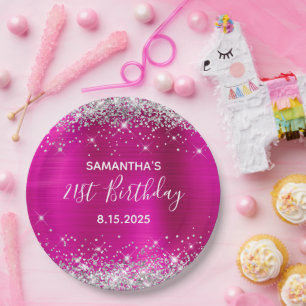 Assiettes En Carton 21e fête d'anniversaire Hot rose et Parties scinti