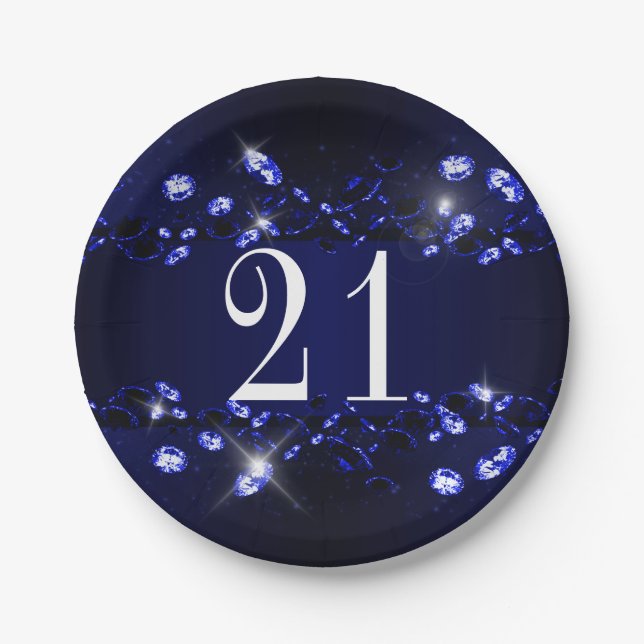 Assiettes En Carton 21ème diamant scintillant de noir bleu de (Devant)