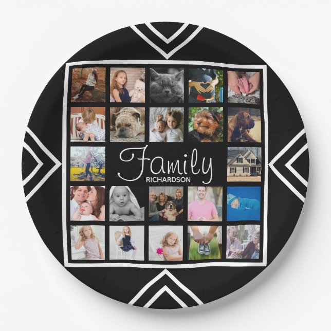 Assiettes En Carton 22 Family Photo Collage & Nom (Devant)