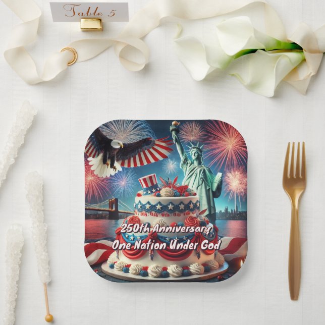 Assiettes En Carton 250e anniversaire du patriotique, USA Anniversaire (Mariage)