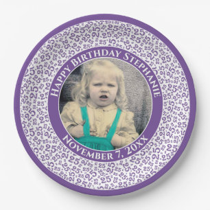 Assiettes En Carton 25 Votre photo Numéro Aléatoire Motif Violet/Blanc