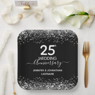 Assiettes En Carton 25e anniversaire de Mariage Parties scintillant Fa