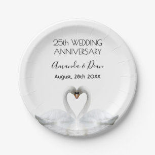 Assiettes En Carton 25e anniversaire du mariage cygne blanc argenté