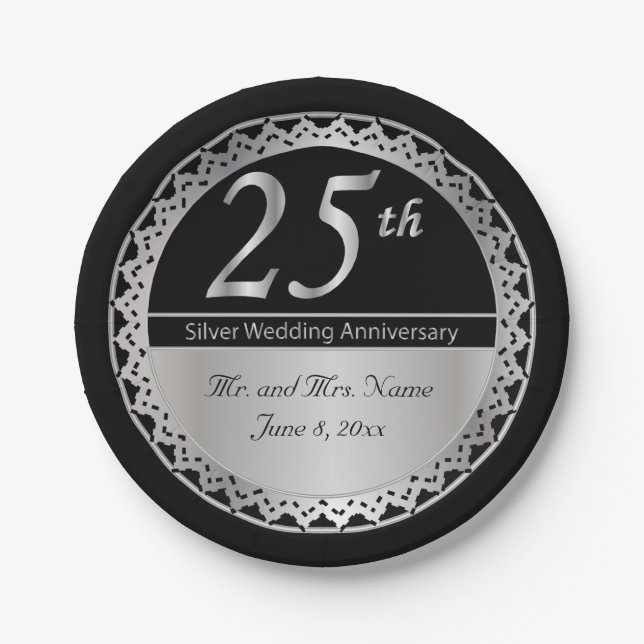 Assiettes En Carton 25e anniversaire du Mariage d'argent (Devant)