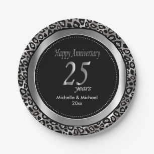 Assiettes En Carton 25e anniversaire du Mariage d'argent   Motif Leopa