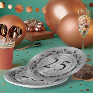 Assiettes En Carton 25e anniversaire du mariage dentelle noire et or