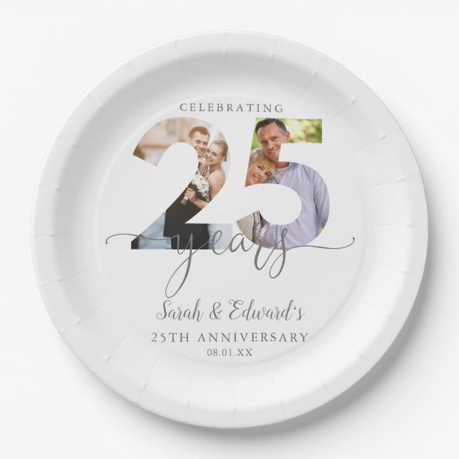 Assiettes En Carton 25e anniversaire du Mariage moderne 2 photo (Devant)