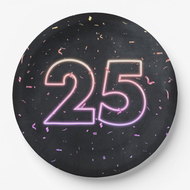 Assiettes En Carton 25e anniversaire Neon Connexion Plaque en papier n (Devant)