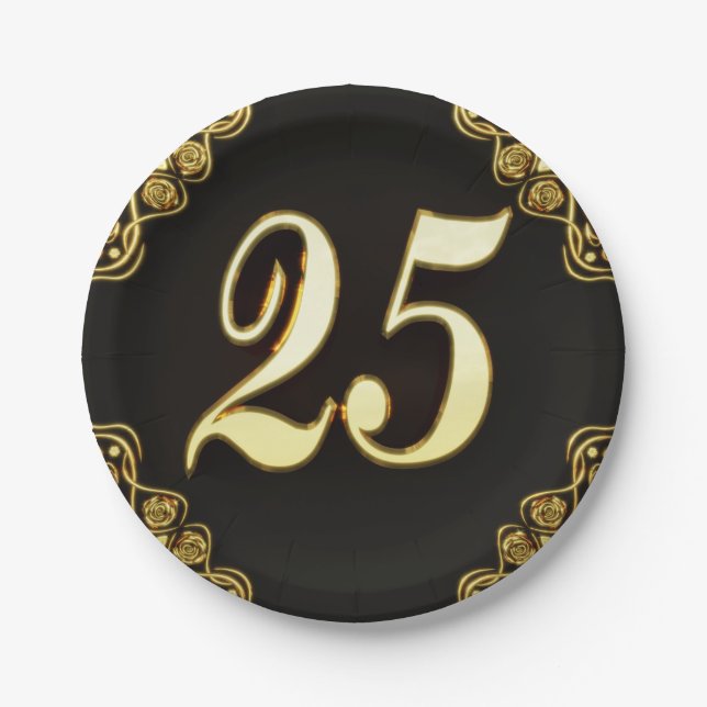 Assiettes En Carton 25e anniversaire ou anniversaire Regal Gold et Noi (Devant)