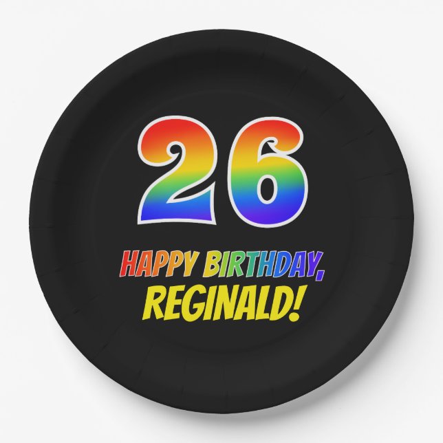 Assiettes En Carton 26e anniversaire : Bold, amusant, simple, arc-en-c (Devant)