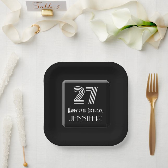 Assiettes En Carton 27e anniversaire — Art Déco Inspiré Look "27" + No (Mariage)