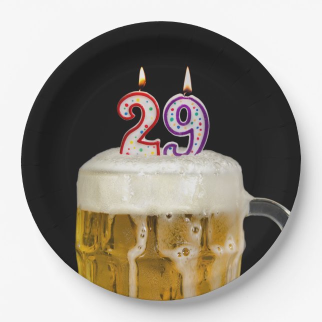 Assiettes En Carton 29e anniversaire Bière sur plaque de papier noir (Devant)