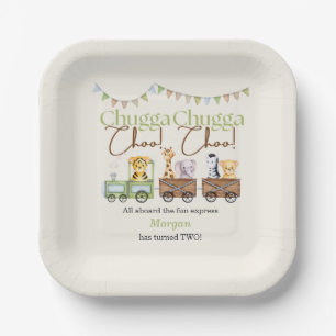 Assiettes En Carton 2e anniversaire Cute Chugga Watercolor Animal Trai