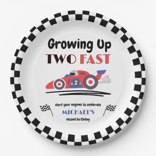 Assiettes En Carton 2e anniversaire Grossissant deux Fast Red Blue Rac (Devant)
