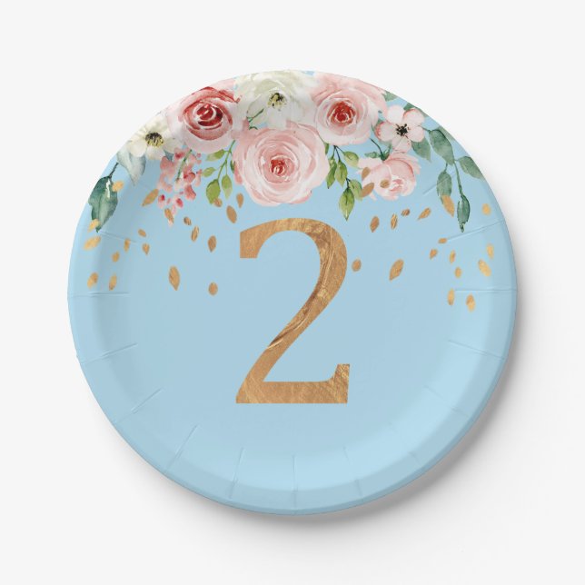 Assiettes En Carton 2e Anniversaire Plate de papier de garçon bleu flo (Devant)