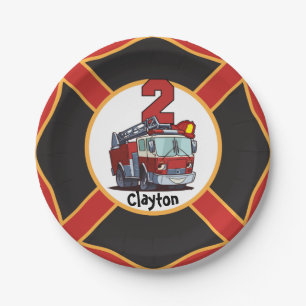 Assiettes En Carton 2ème Camion de pompiers d'anniversaire