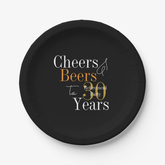 Assiettes En Carton 30 Years Retirement Party Cheers and Beers (Devant)