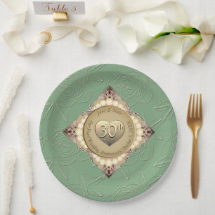 Assiettes En Carton 30e/12e anniversaire de Mariage Pearl & Green