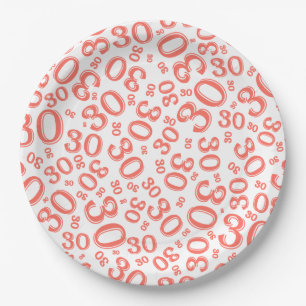 Assiettes En Carton 30e âge Nombre aléatoire Motif Coral/blanc