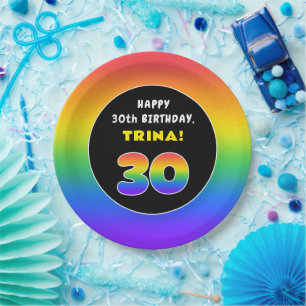Assiettes En Carton 30e anniversaire : Arc-en-ciel coloré # 30, Nom pe