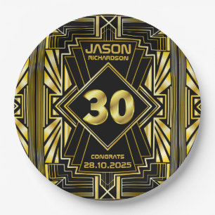 Assiettes En Carton 30e anniversaire Art Déco Gold Black Great Gatsby