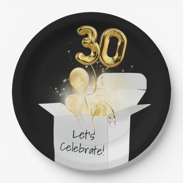 Assiettes En Carton 30e anniversaire Ballons d'or en boîte blanche (Devant)
