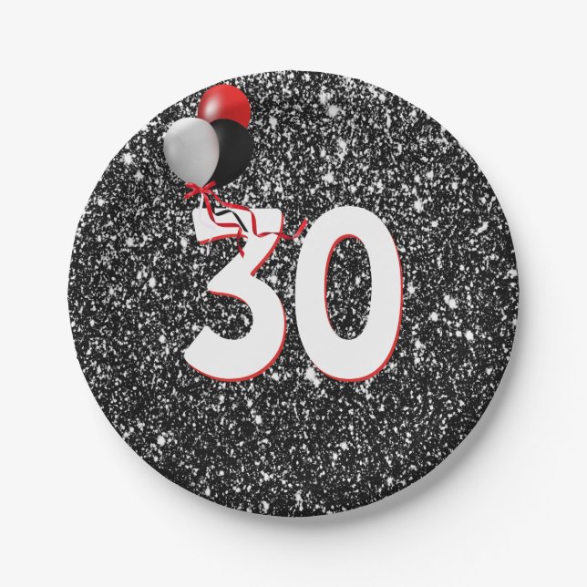 Assiettes En Carton 30e anniversaire Ballons sur Parties scintillant n (Devant)