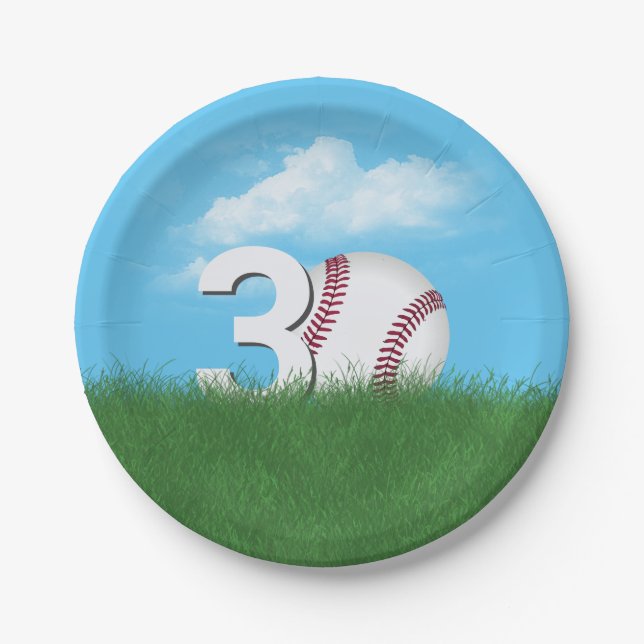 Assiettes En Carton 30e Anniversaire Baseball En Herbe Verte (Devant)