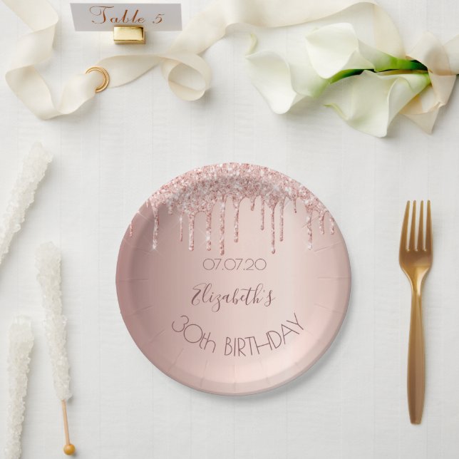 Assiettes En Carton 30e anniversaire blush rose or parties scintillant (Mariage)