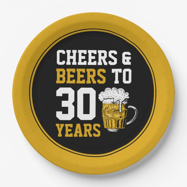 Assiettes En Carton 30e anniversaire Cheers & Bières à 30 ans (Devant)