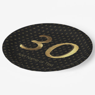 Assiettes En Carton 30e anniversaire du Mariage Noir et or