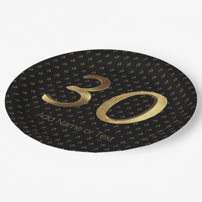Assiettes En Carton 30e anniversaire du Mariage Noir et or (Angle)