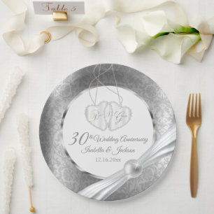 Assiettes En Carton 30e anniversaire du Mariage - Pearl and Silver