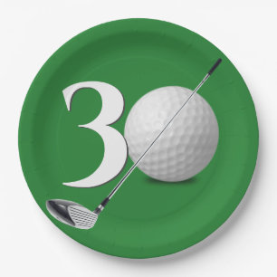 Assiettes En Carton 30e anniversaire Golf Ball and Club On Green