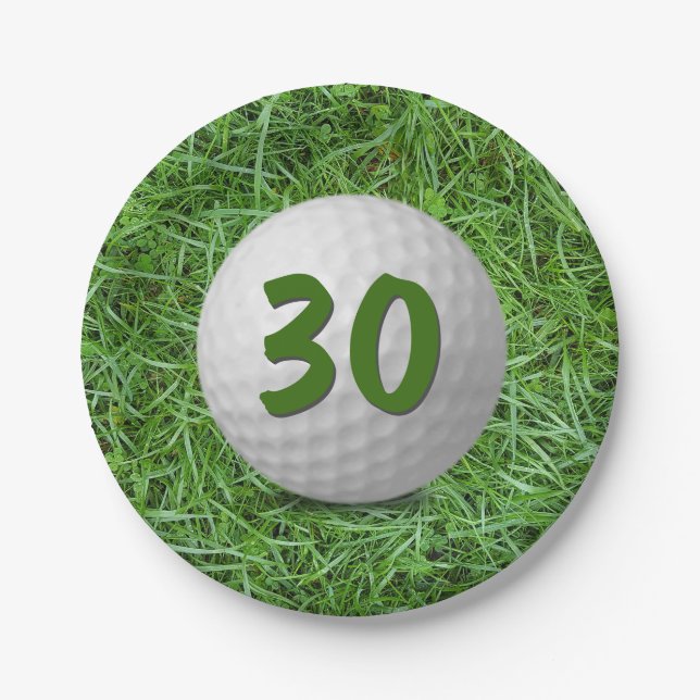 Assiettes En Carton 30e anniversaire Golf Ball on Grass Papier Plaque (Devant)