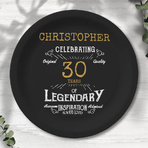 Assiettes En Carton 30e anniversaire Légendaire Black Gold Retro