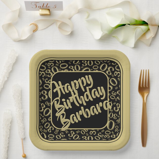Assiettes En Carton 30e anniversaire Numéro de fête Motif Black Gold (Mariage)