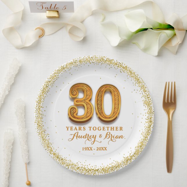 Assiettes En Carton 30e anniversaire Personnalisé (Mariage)